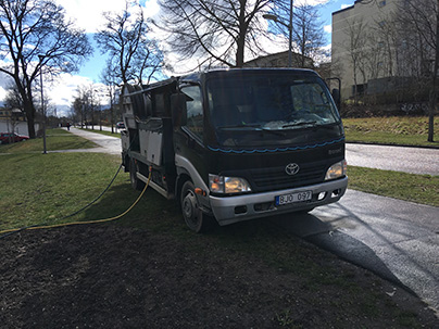 Vår spolbil på uppdrag i Eskilstuna